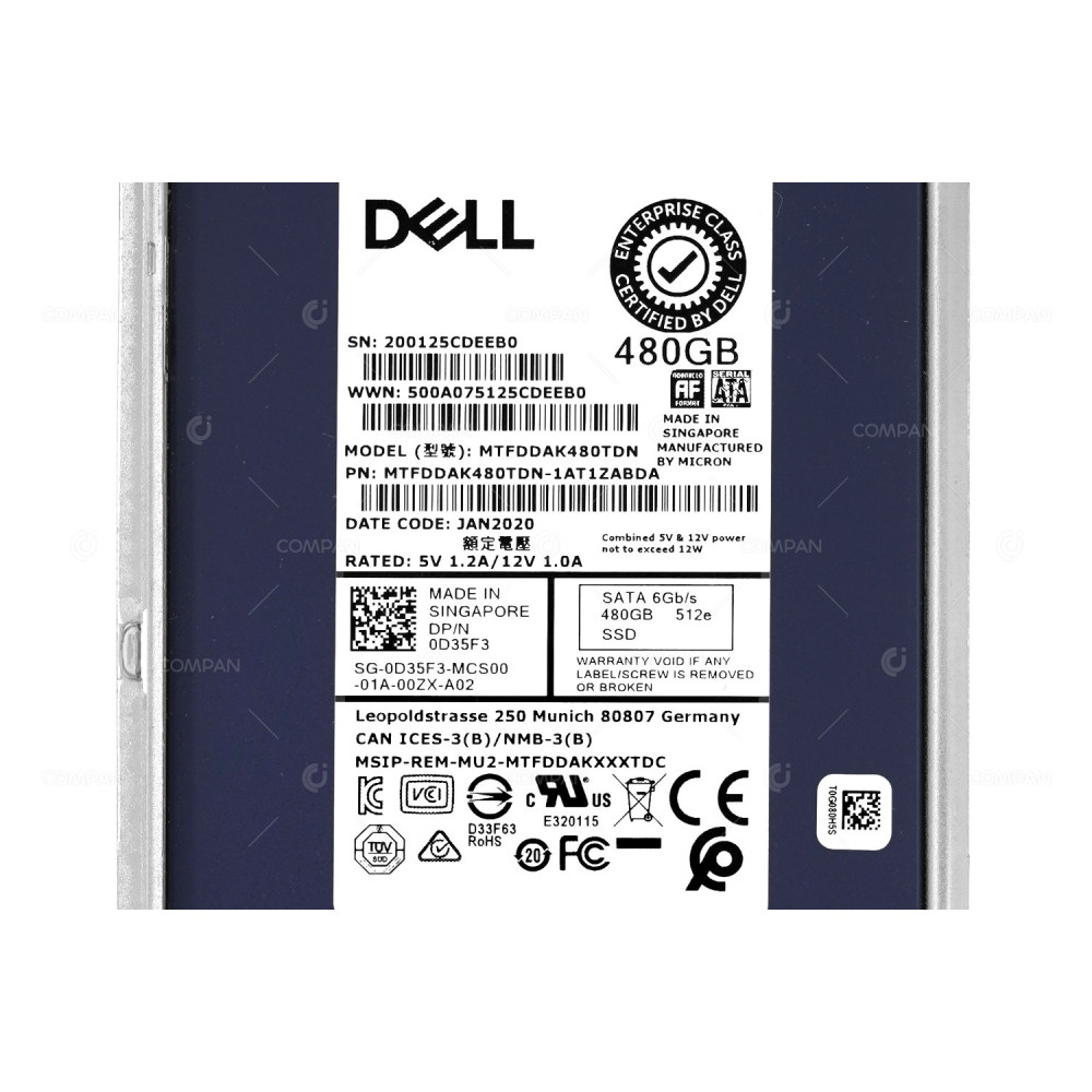 D35F3 G14  DELL SSD 480GB SATA 6G 2.5" SFF FOR DELL POWEREDGE G14